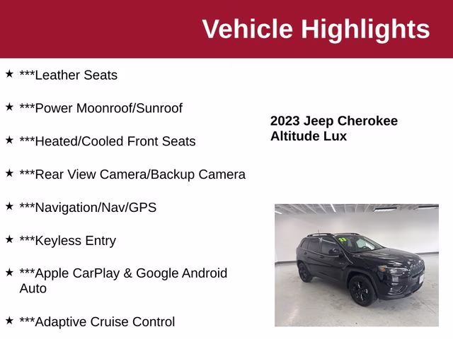 2023 Diamond Black Crystal Pearlcoat Jeep Cherokee Altitude 4X4 SUV