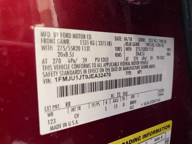 2018 Ruby Red Metallic Ford Expedition XLT 4X4 SUV