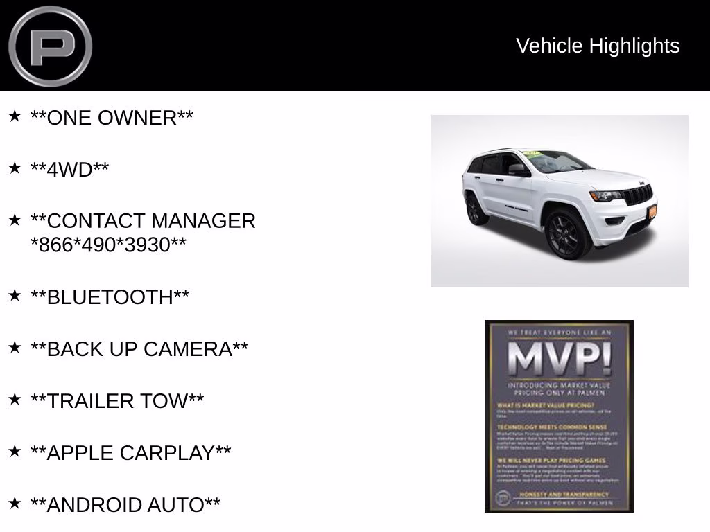 2021 Bright White Clearcoat Jeep Grand Cherokee 80th Anniversary Edition 4X4 SUV