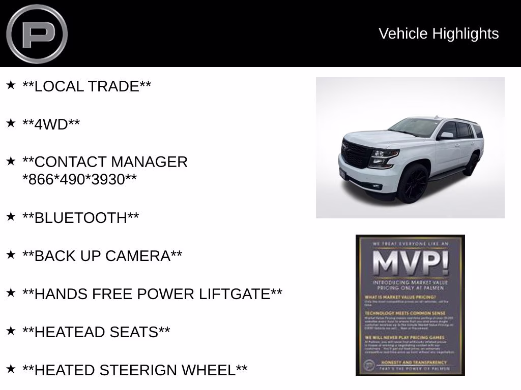 2020 Summit White Chevrolet Tahoe LT 4X4 SUV