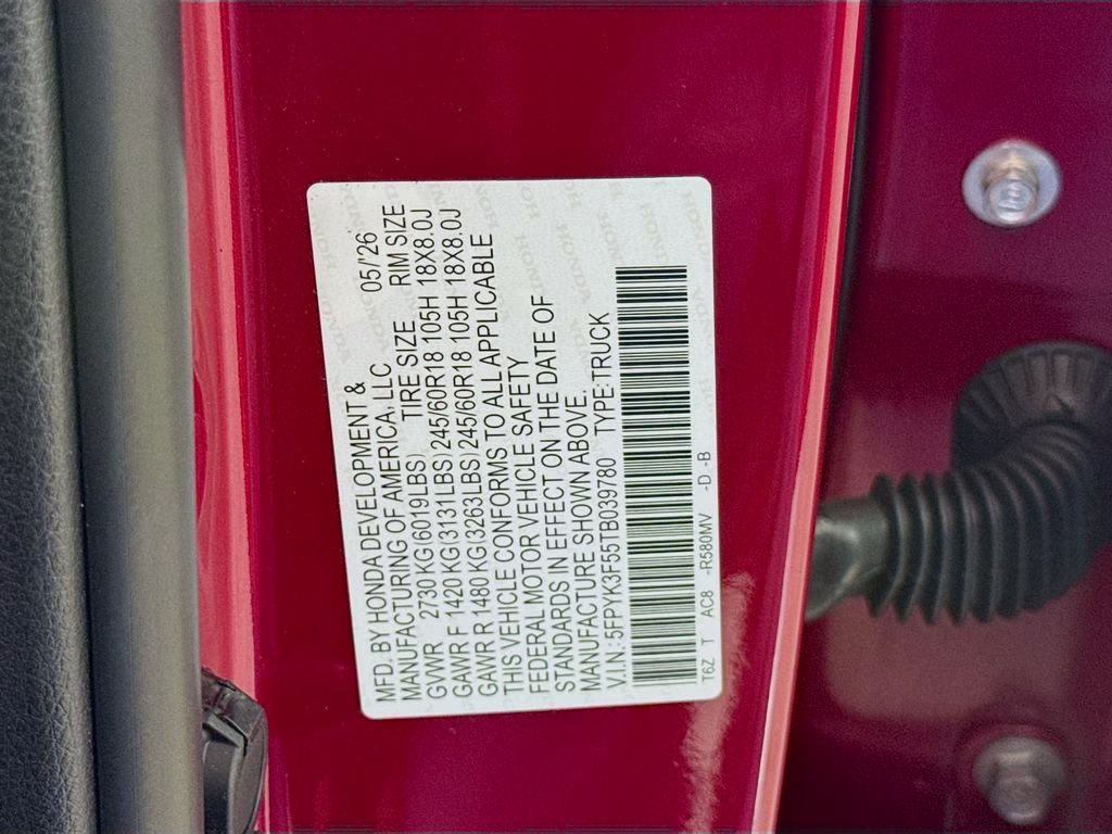 2026 Radiant Red Metallic II Honda Ridgeline RTL AWD Truck