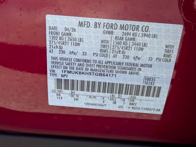2026 Red Metallic Ford Explorer ST-Line 4X4 SUV