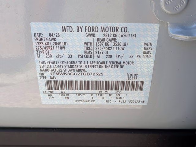 2026 White Metallic Ford Explorer ST 4X4 SUV