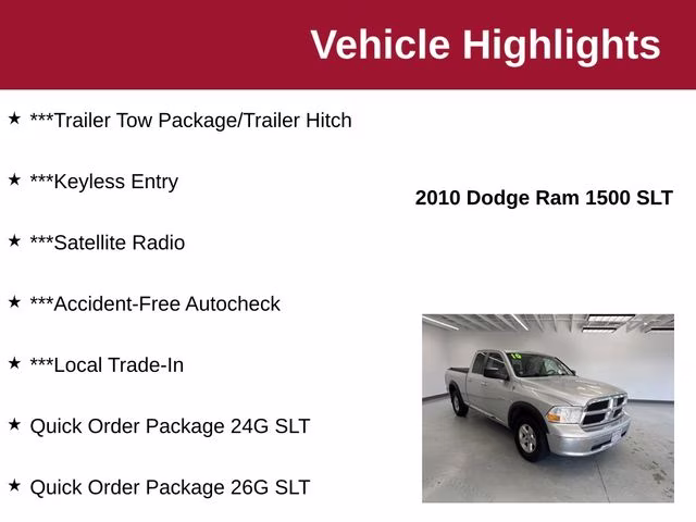 2010 Bright Silver Metallic Clearcoat Dodge 1500 SLT 4X4 Truck