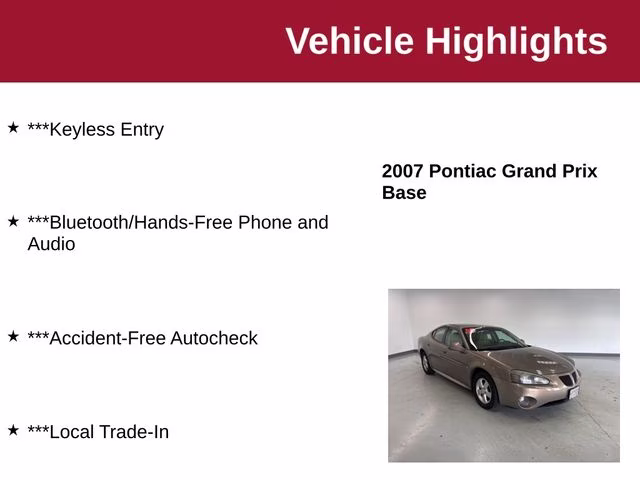 2007 Bronzestone Metallic Pontiac Grand Prix Base FWD Sedan