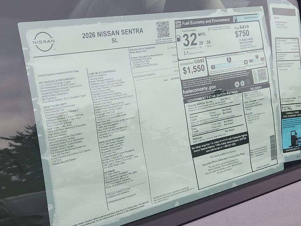 2026 Gun Metallic Nissan Sentra SL FWD Sedan