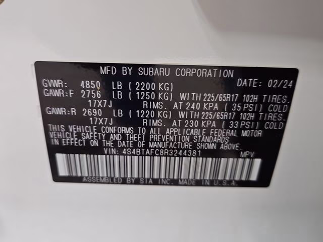 2024 Crystal White Pearl Subaru Outback Premium AWD SUV