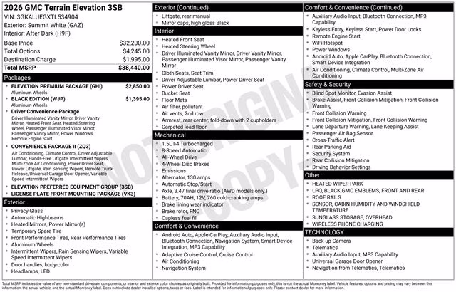 2026 Summit White GMC Terrain Elevation AWD SUV