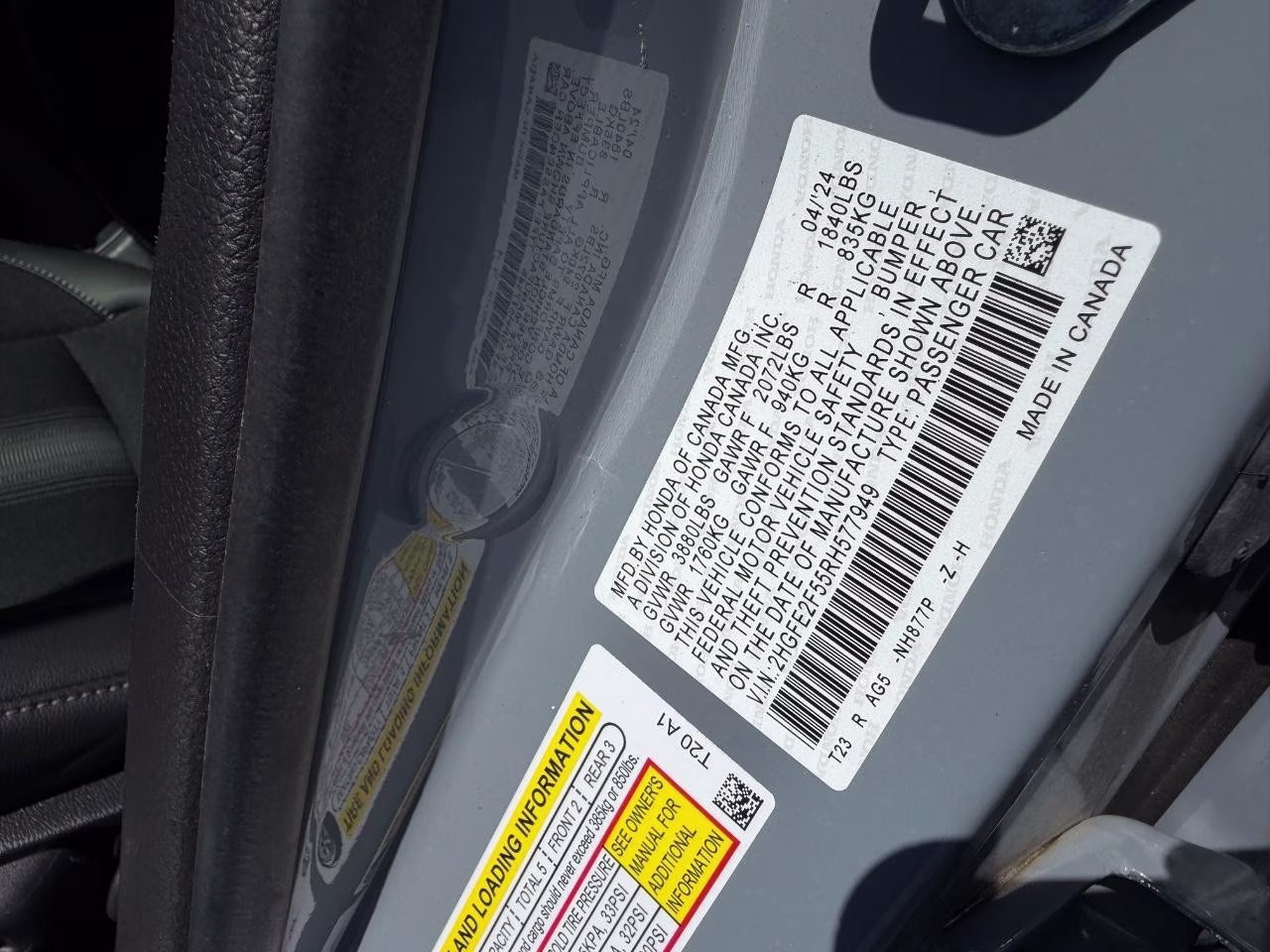 2024 Sonic Gray Pearl Honda Civic Sedan Sport FWD Sedan