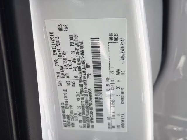 2019 White Platinum Clearcoat Metallic Ford Escape SEL FWD SUV