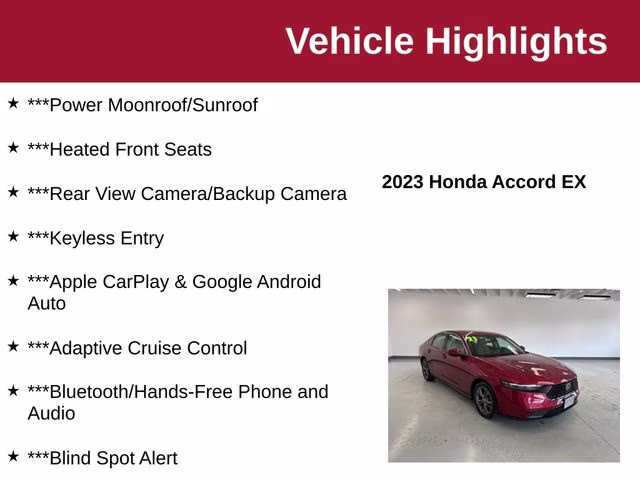 2023 Radiant Red Metallic Honda Accord EX FWD Sedan