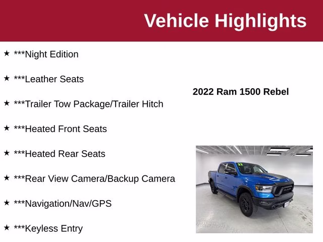 2022 Hydro Blue Pearlcoat Ram 1500 Rebel 4X4 Truck