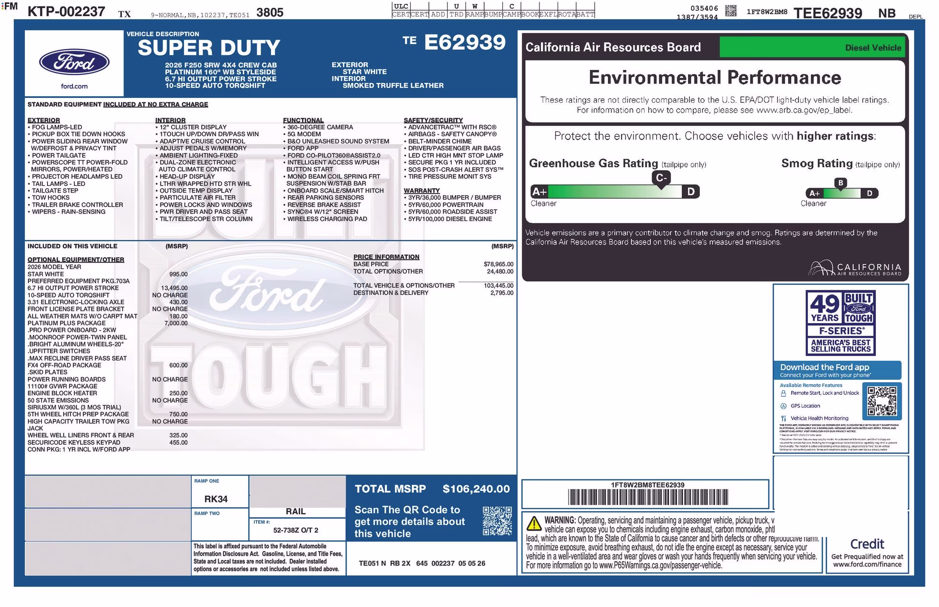 2026 Star White Metallic Tri-Coat Ford Super Duty F-250 SRW Platinum 4X4 Truck
