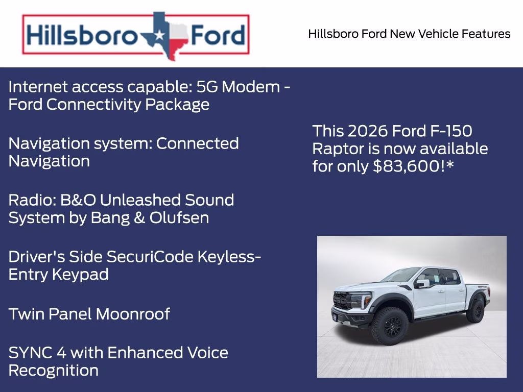 2026 Oxford White Ford F-150 Raptor 4X4 Truck