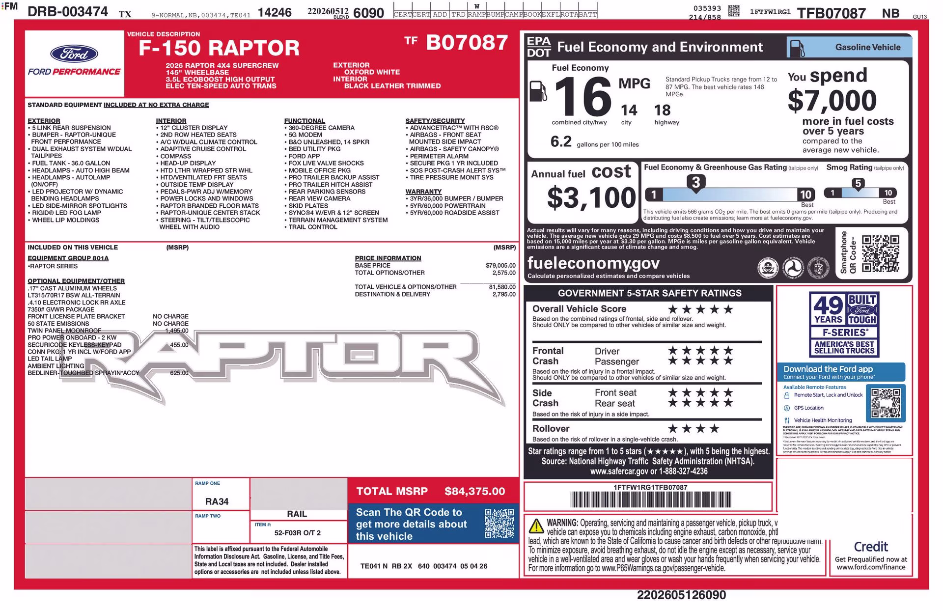 2026 Oxford White Ford F-150 Raptor 4X4 Truck
