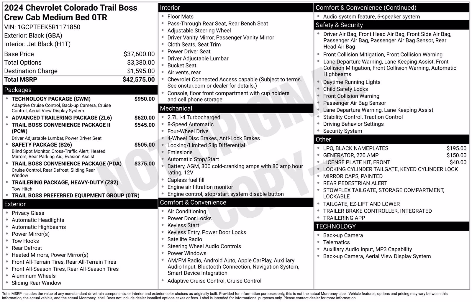 2024 Black Chevrolet Colorado Trail Boss 4X4 Truck
