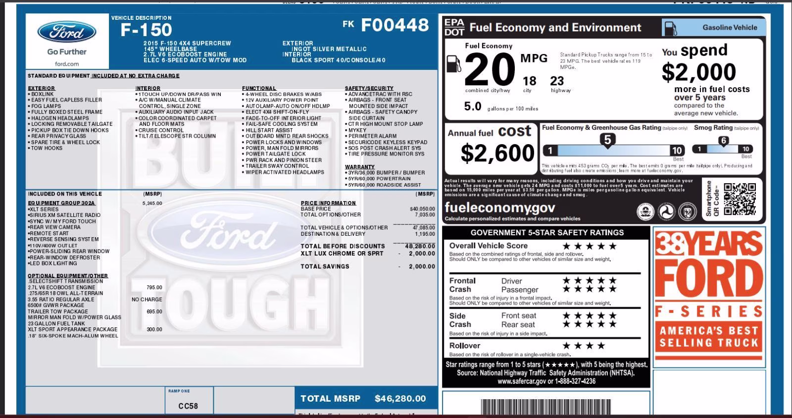 2015 Ingot Silver Metallic Ford F-150 XLT 4X4 Truck