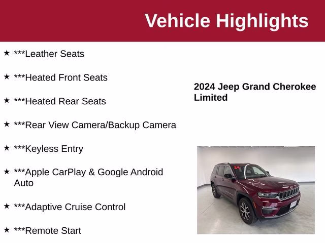2024 Velvet Red Pearlcoat Jeep Grand Cherokee Limited 4X4 SUV