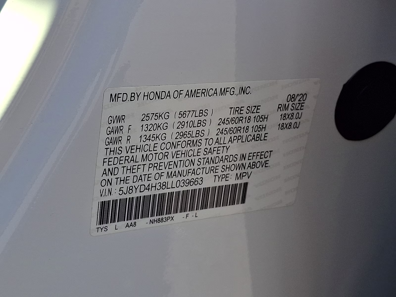 2020 Platinum White Pearl - WX Acura MDX Standard AWD