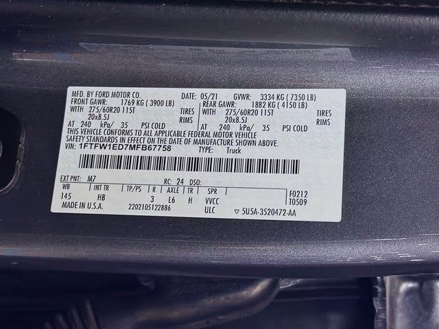 2021 Gray Metallic Ford F-150 Lariat 4X4 Truck