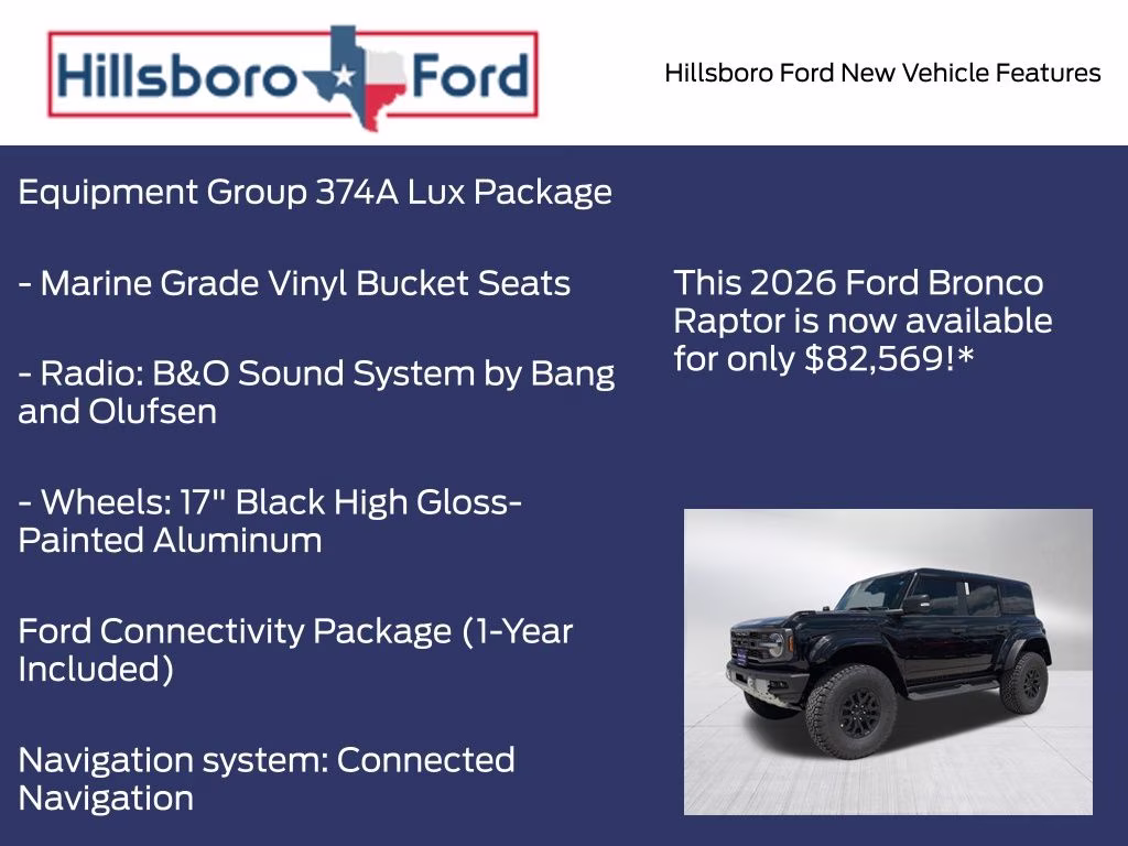 2026 Shadow Black Ford Bronco Raptor 4X4 SUV