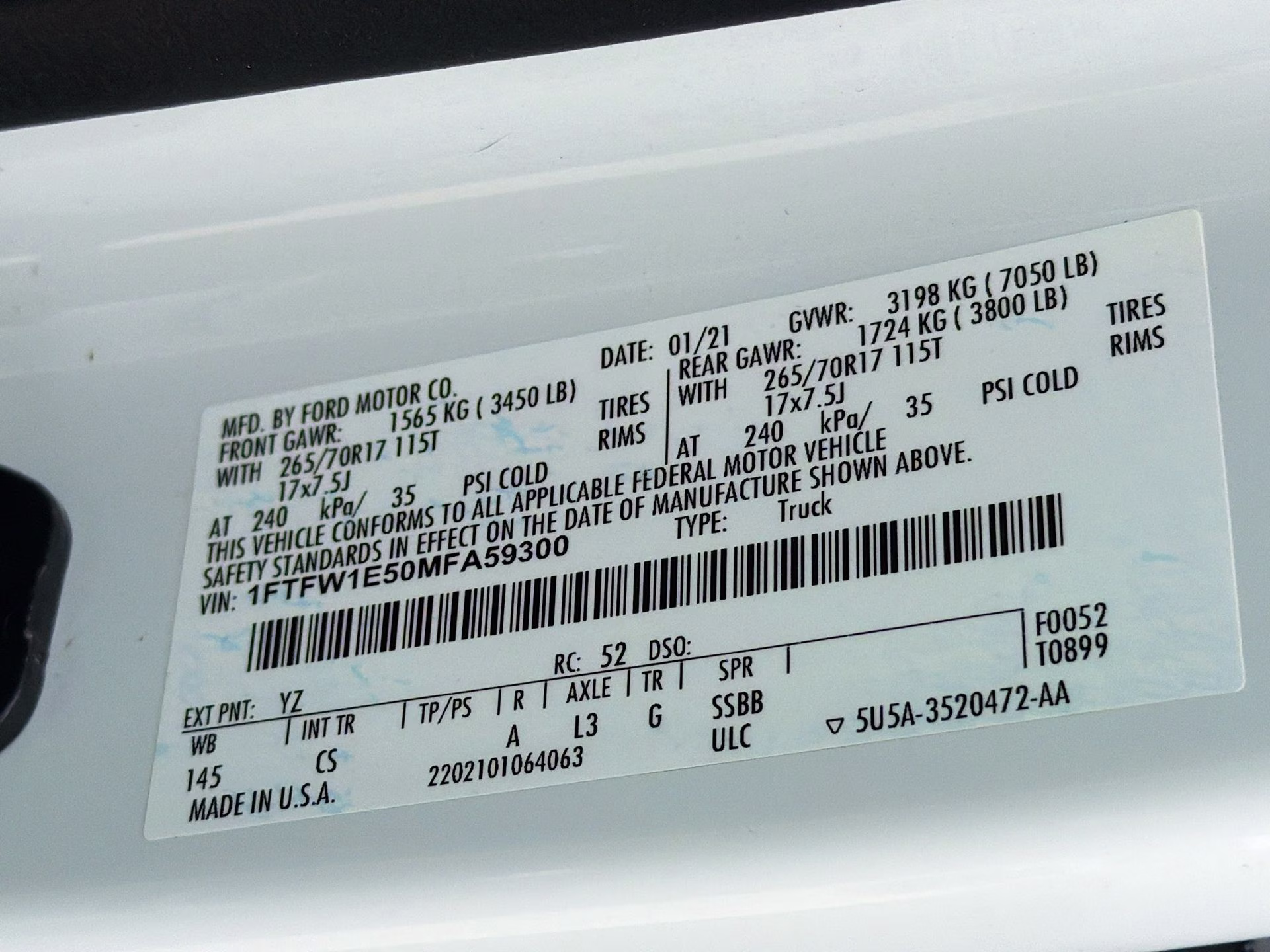 2021 Oxford White Ford F-150 XL 4X4 Truck