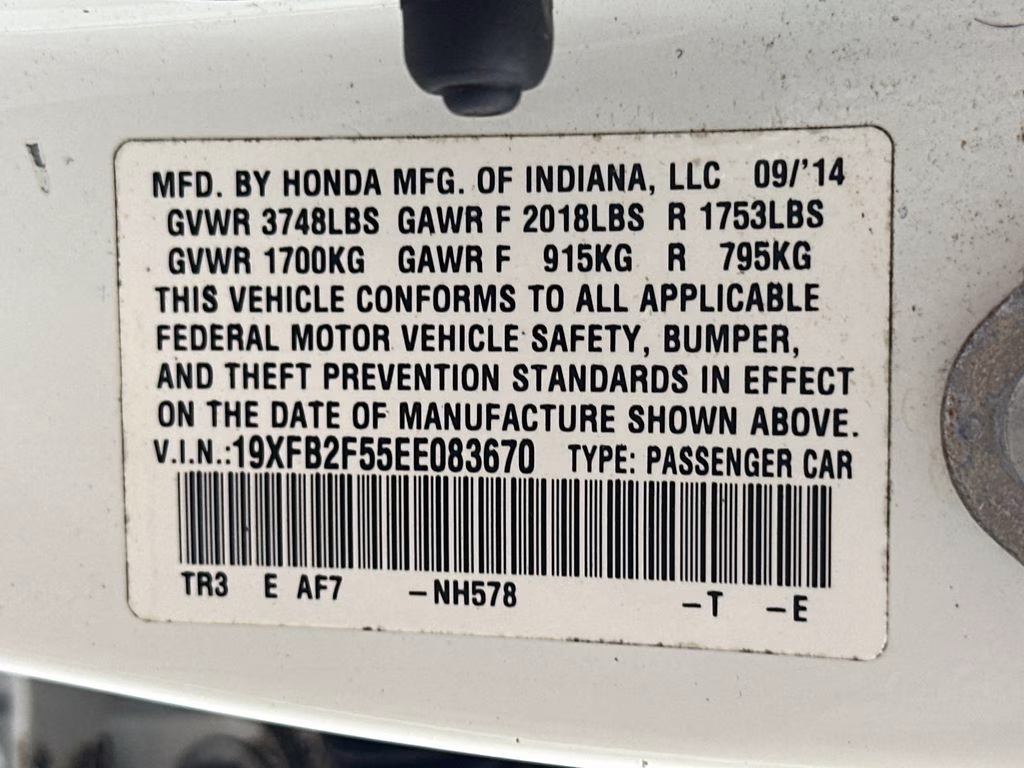 2014 Taffeta White Honda Civic LX FWD Sedan