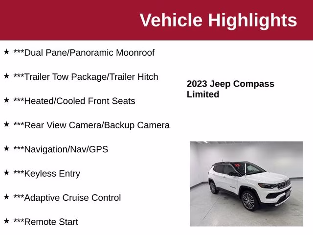 2023 Bright White Clearcoat Jeep Compass Limited 4X4 SUV