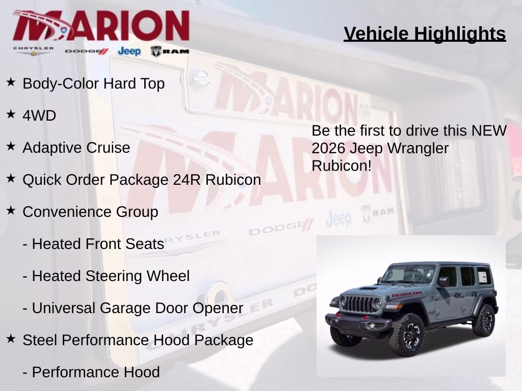 2026 Anvil Clear Coat Jeep Wrangler Rubicon 4X4 SUV