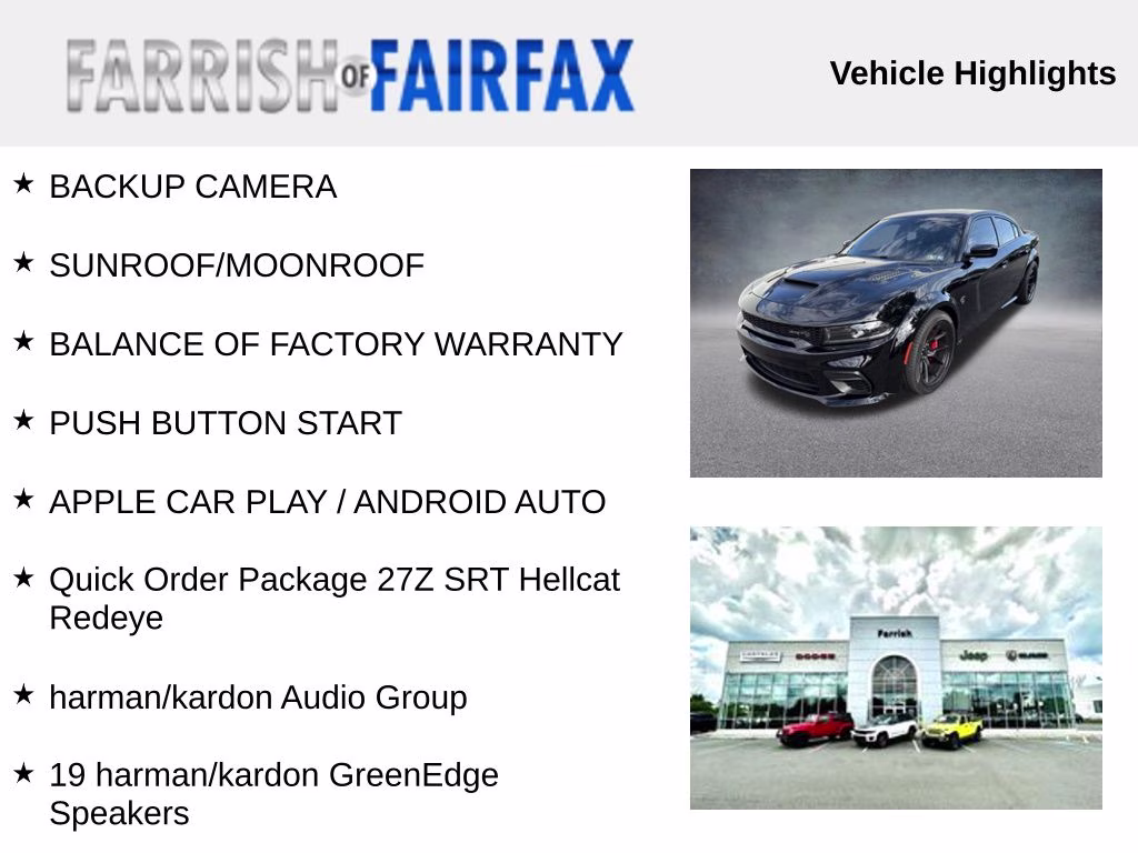 2022 Pitch Black Clearcoat Dodge Charger SRT Hellcat Redeye Widebody RWD Sedan
