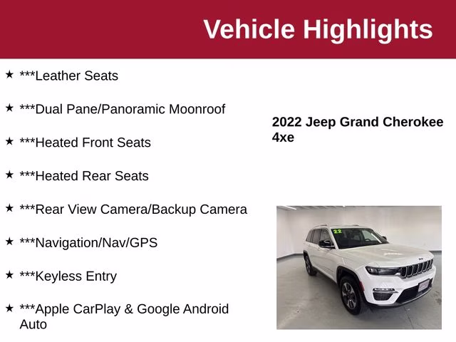 2022 Bright White Clearcoat Jeep Grand Cherokee 4xe 4X4 SUV