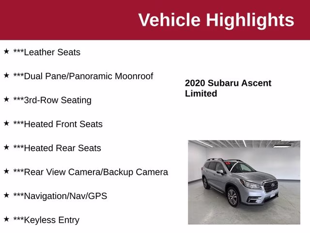 2020 Ice Silver Metallic Subaru Ascent Limited AWD SUV