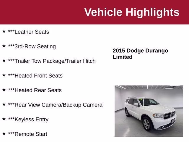 2015 Bright White Clearcoat Dodge Durango Limited AWD SUV