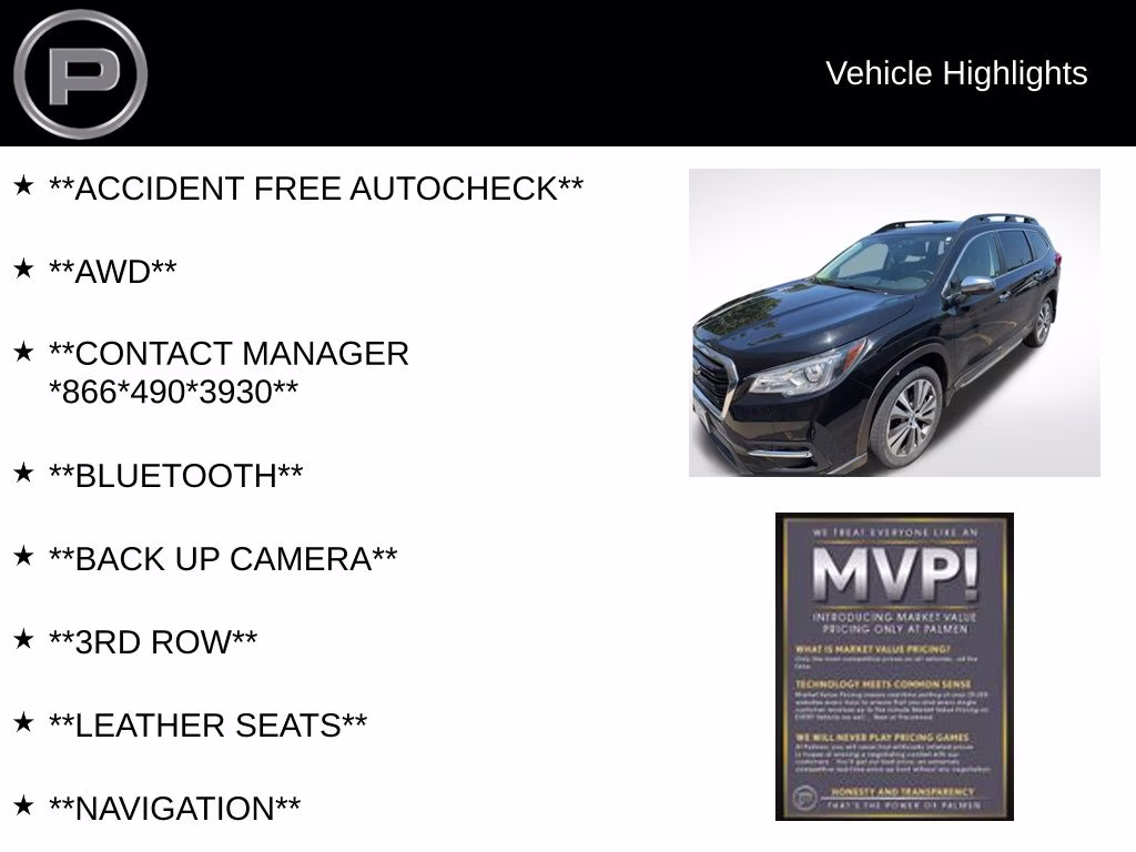 2020 Crystal Black Silica Subaru Ascent Touring AWD SUV