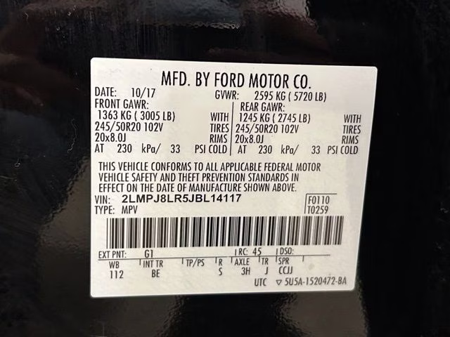 2018 Black Velvet Lincoln MKX Reserve AWD SUV