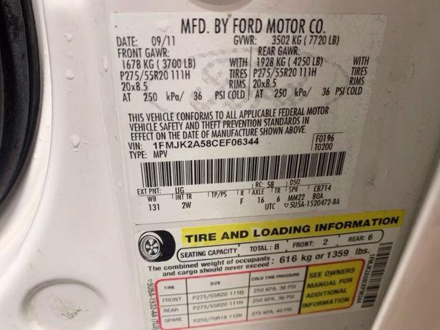 2012 White Platinum Metallic Tri-Coat Ford Expedition EL Limited 4X4 SUV