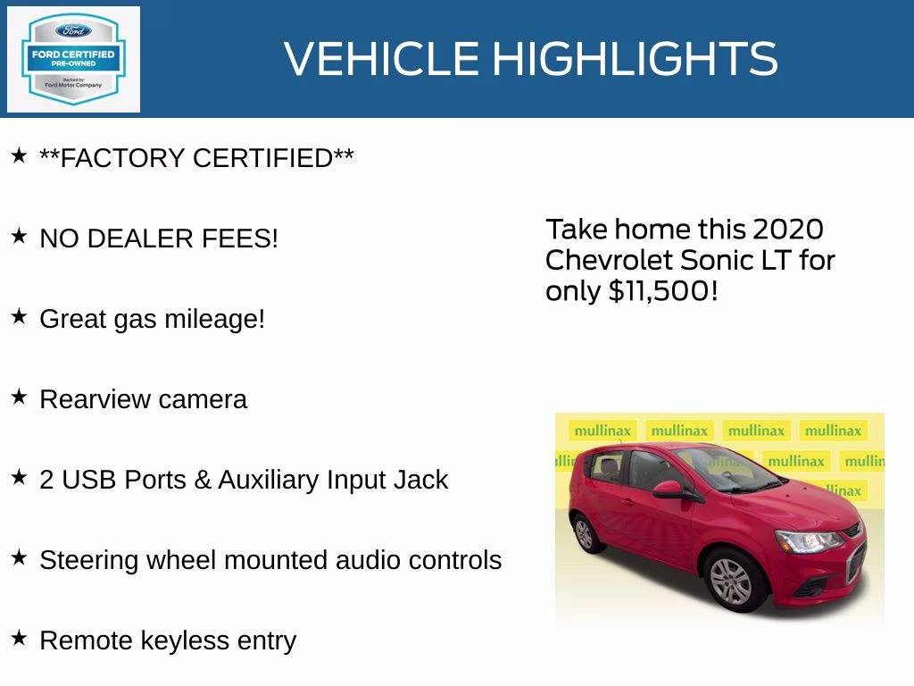2020 Red Hot Chevrolet Sonic LT FWD Hatchback