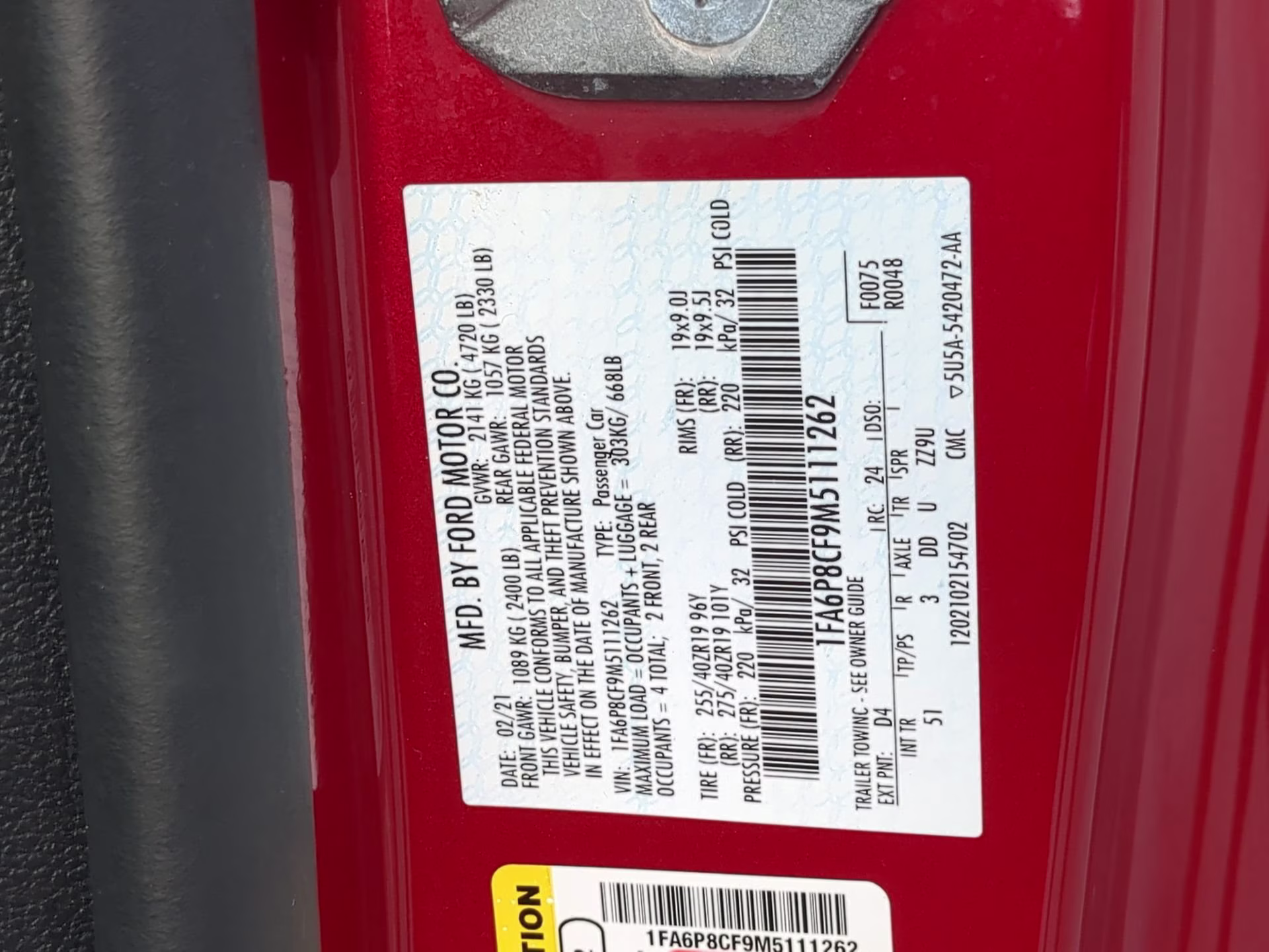 2021 Rapid Red Metallic Tinted Clearcoat Ford Mustang GT Premium RWD Coupe
