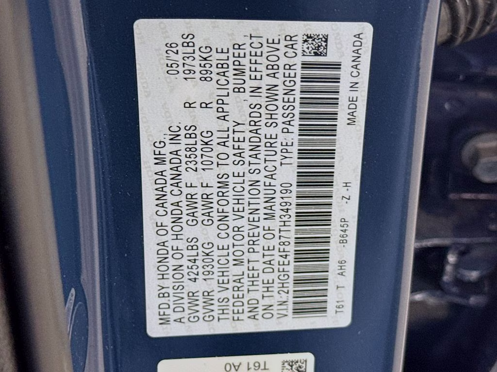 2026 Blue Lagoon Pearl Honda Civic Hybrid Sport FWD Sedan