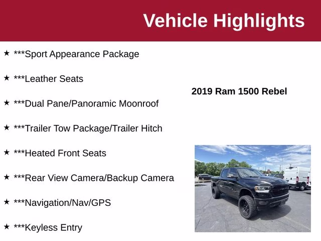2019 Diamond Black Crystal Pearlcoat Ram 1500 Rebel 4X4 Truck