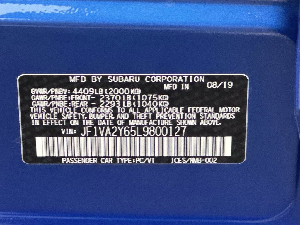 2020 WR Blue Pearl Subaru WRX STi Limited AWD Sedan