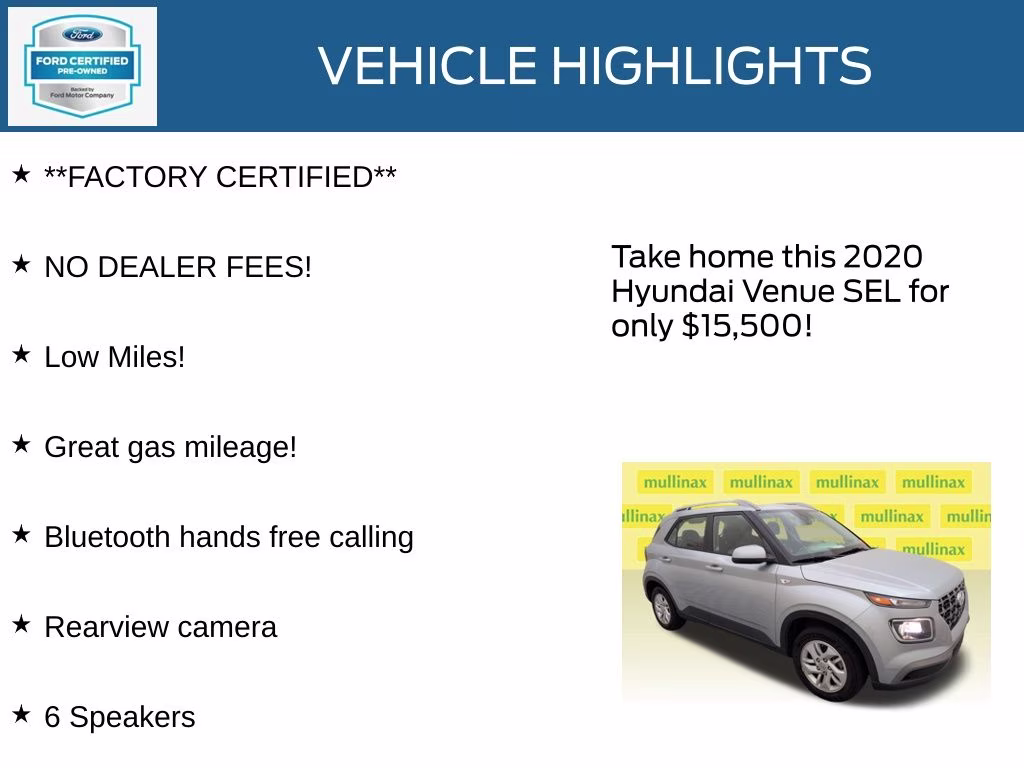 2020 Stellar Silver Hyundai Venue SEL FWD SUV