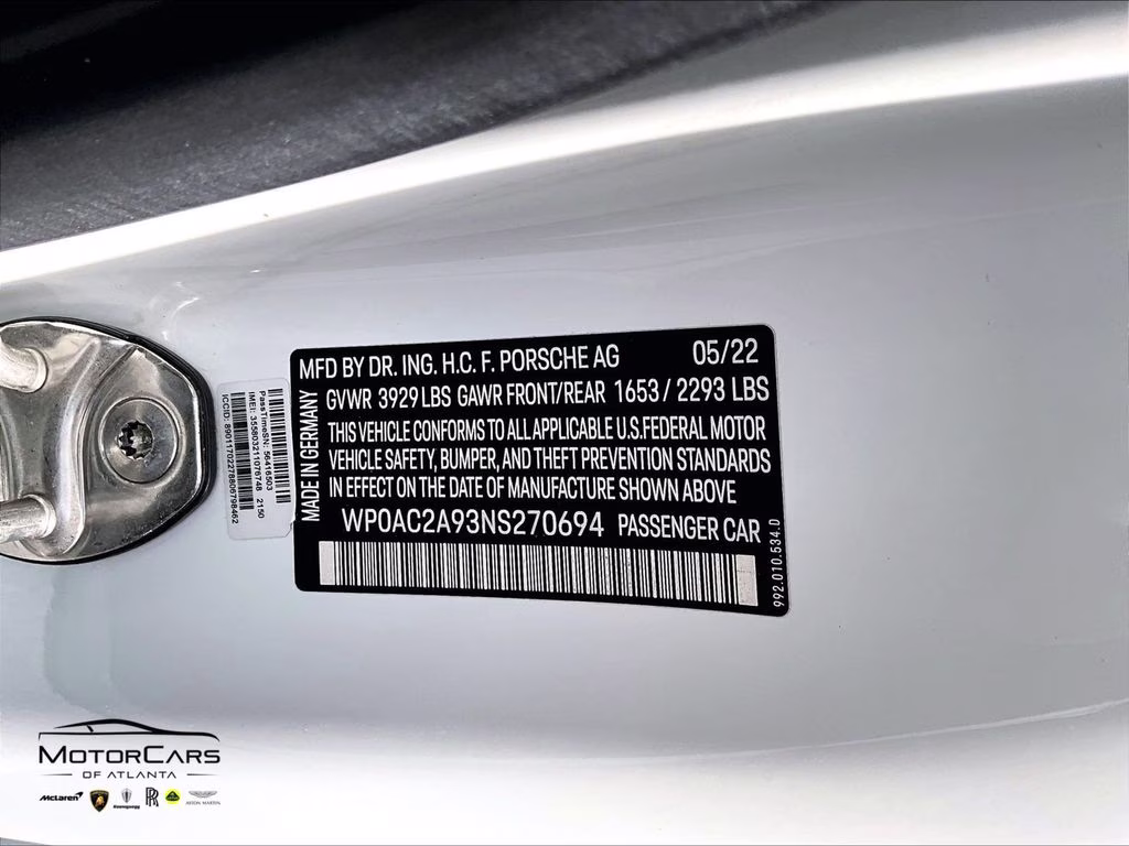 2022 White Porsche 911 GT3 Carbon Fiber Roof RWD Coupe