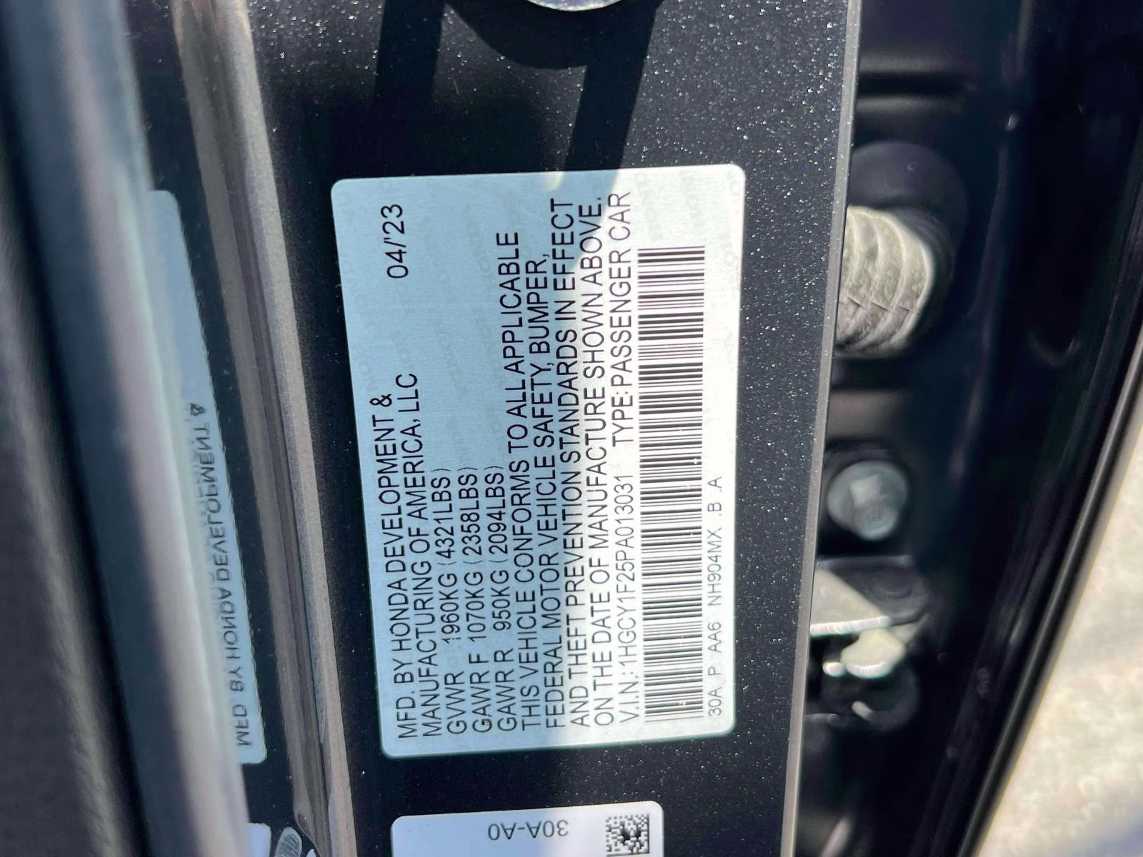 2023 Meteorite Gray Metallic Honda Accord Sedan LX CVT FWD Sedan