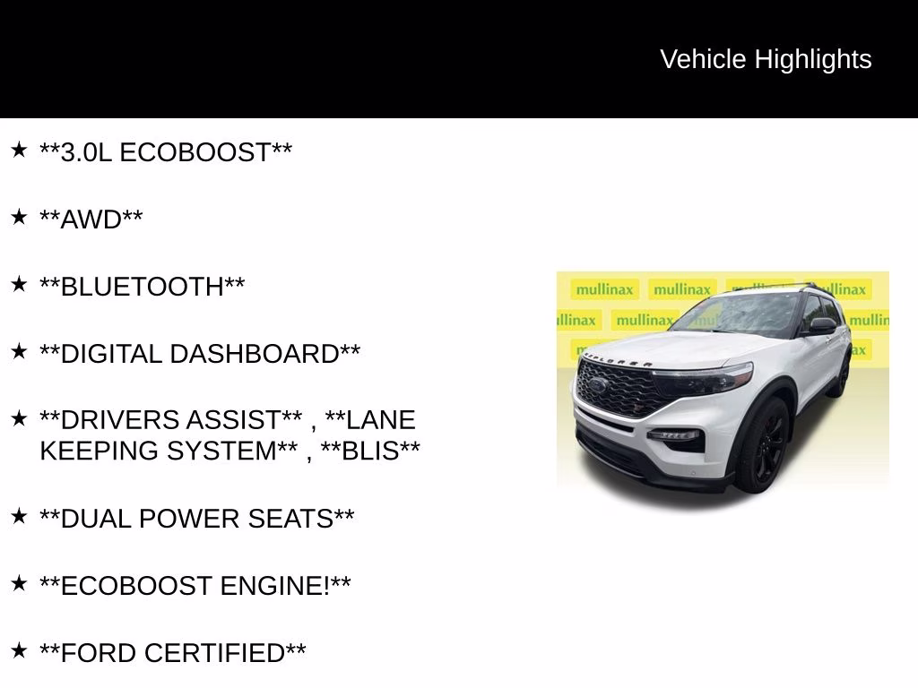 2022 Star White Metallic Tri-Coat Ford Explorer ST 4X4 SUV