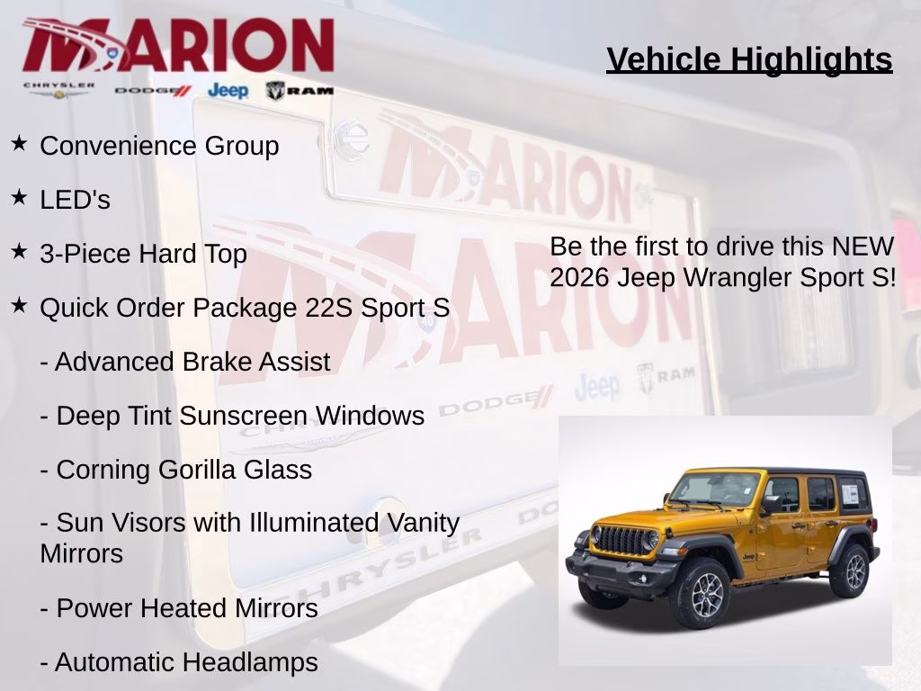 2026 Goldilocks Jeep Wrangler Sport S 4X4 SUV