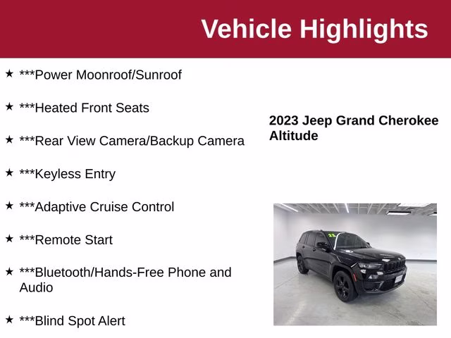 2023 Diamond Black Crystal Pearlcoat Jeep Grand Cherokee Altitude X 4X4 SUV