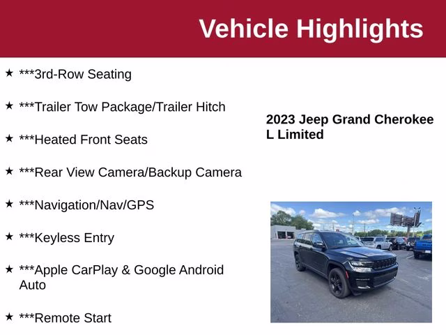 2023 Diamond Black Crystal Pearlcoat Jeep Grand Cherokee L Limited 4X4 SUV