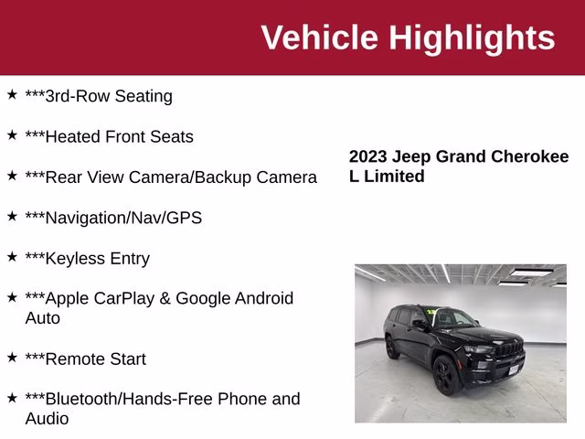 2023 Diamond Black Crystal Pearlcoat Jeep Grand Cherokee L Limited 4X4 SUV