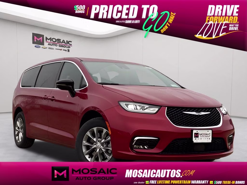 2026 Red Hot Pearlcoat Chrysler Pacifica Select Uconnect Theater Family Group II AWD Van